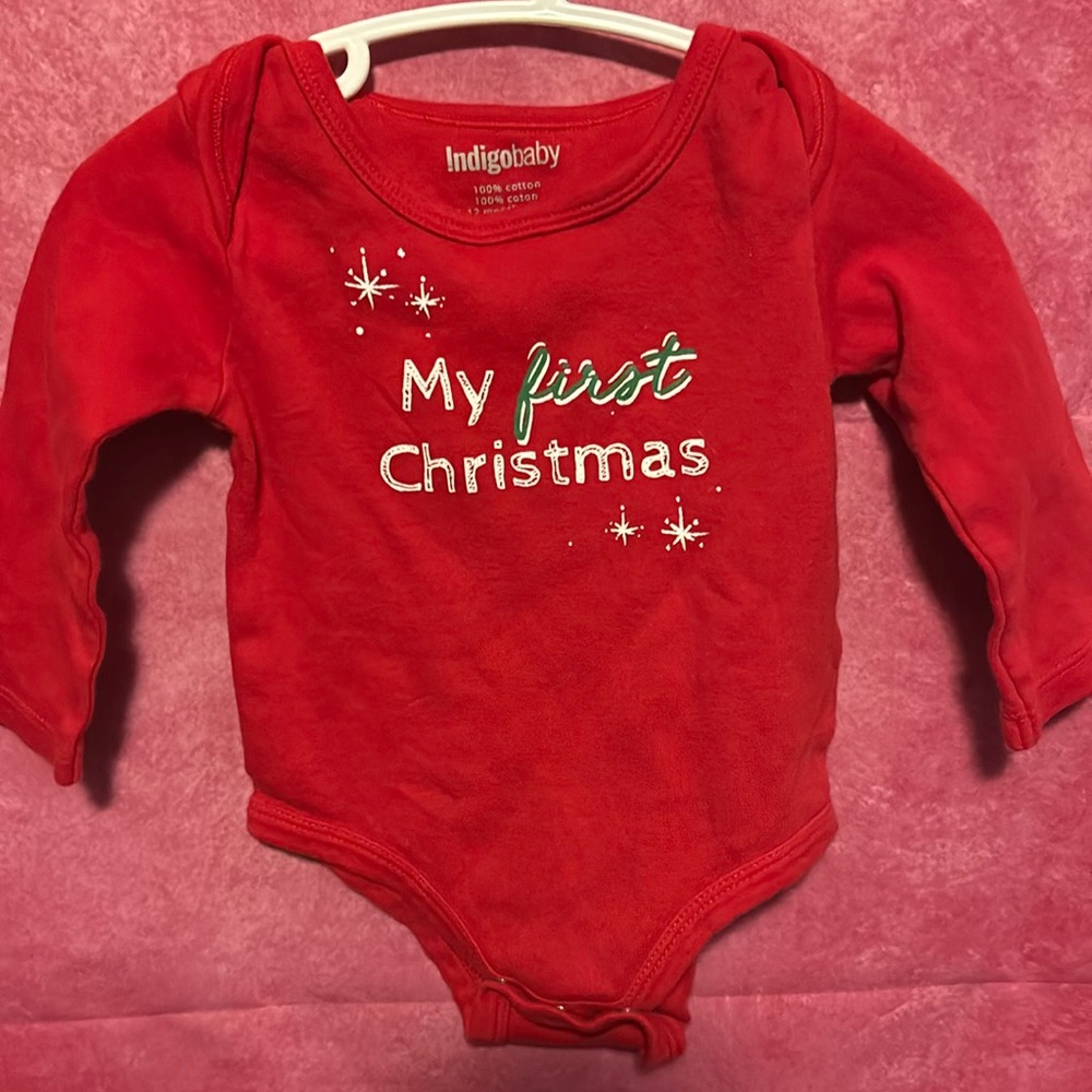 (3 for $10) 6-12 Month Baby Indigo First Christmas Onesie